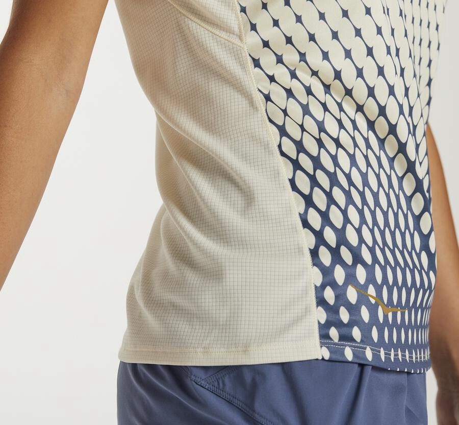 Hoka One One Womens Tops - Performance Short Sleeve - Blue/White - JSQT09213